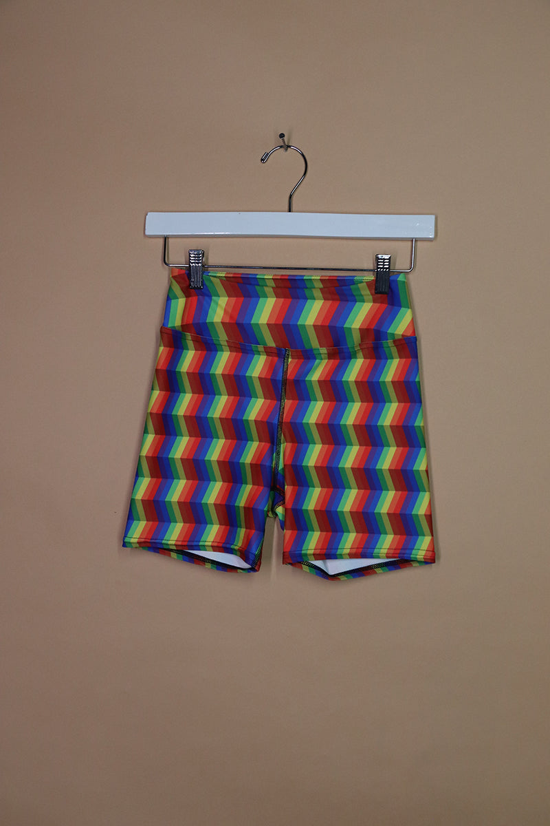 Sample#02144- Optic Rainbow Chevron High Waisted Biker Shorts-S