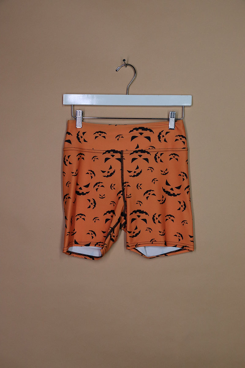 Sample#02147- Orange Pumpkin High Waisted Biker Shorts-M