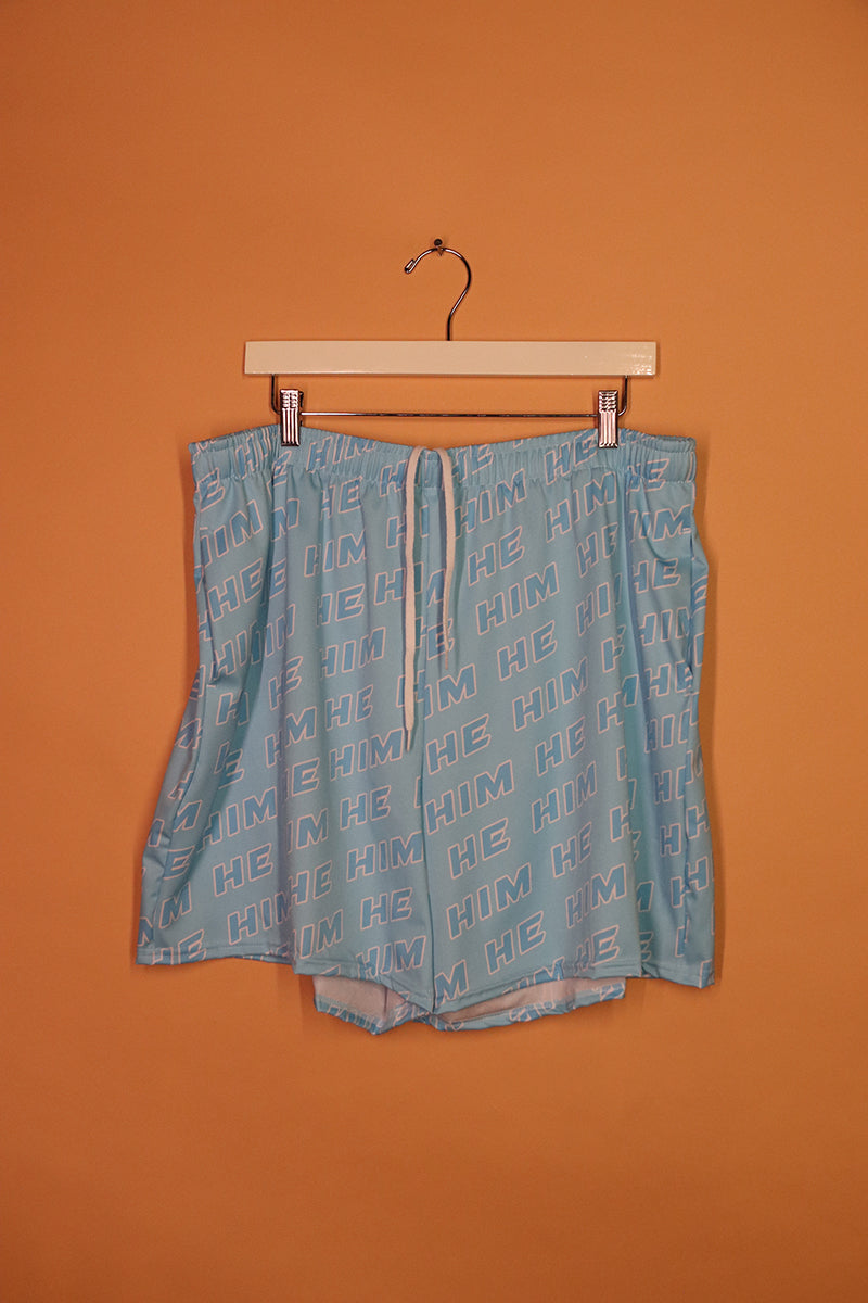 Sample#02159- Hem/Him Pronoun Blue Long Athletic Shorts-2XL