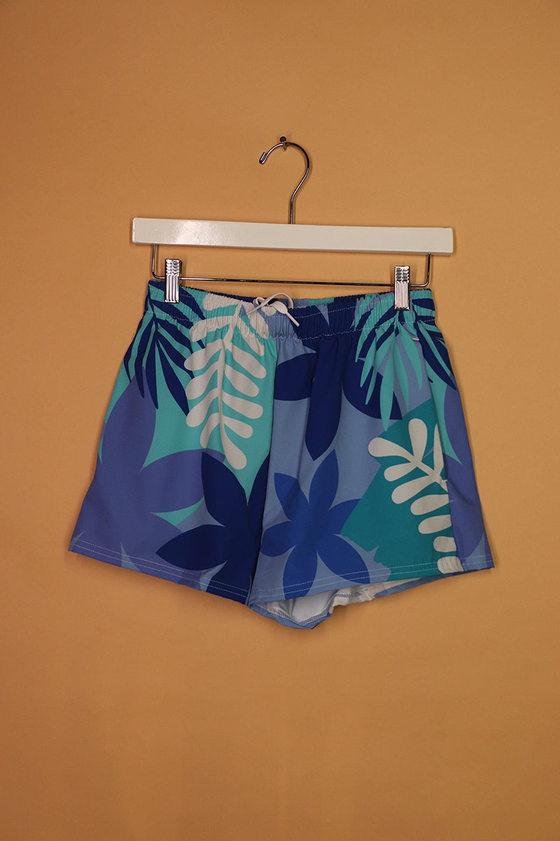 Sample#02180- Blue Hawaiian Florals Athletic Shorts-S