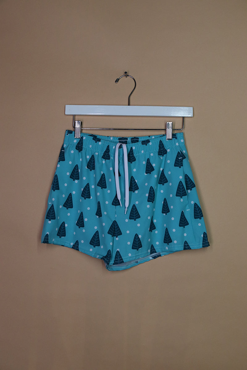 Sample#02193- Christmas Tee Blue Snow Athletic Shorts-S