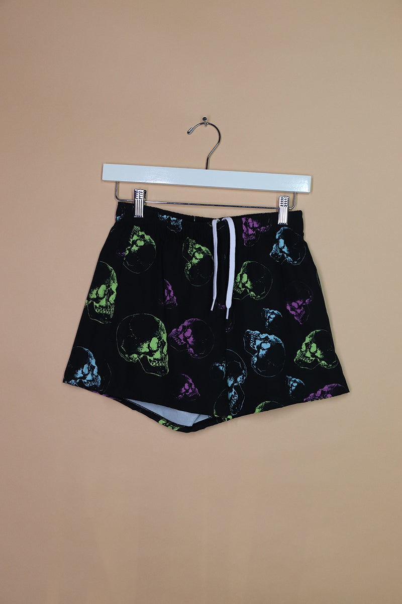 Sample#02198- Neon Skull Black Athletic Shorts-S