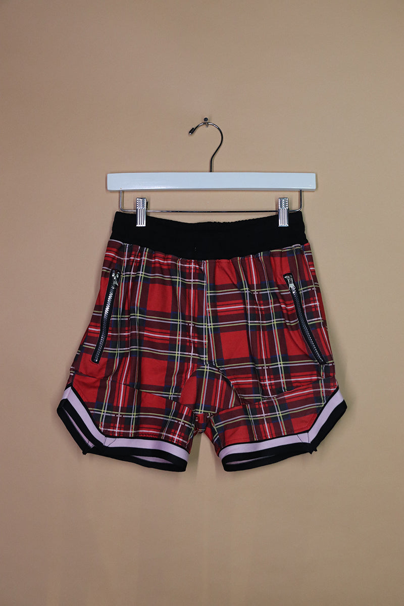 Sample#02200- Punk Plaid Zipper Athletic Shorts-M