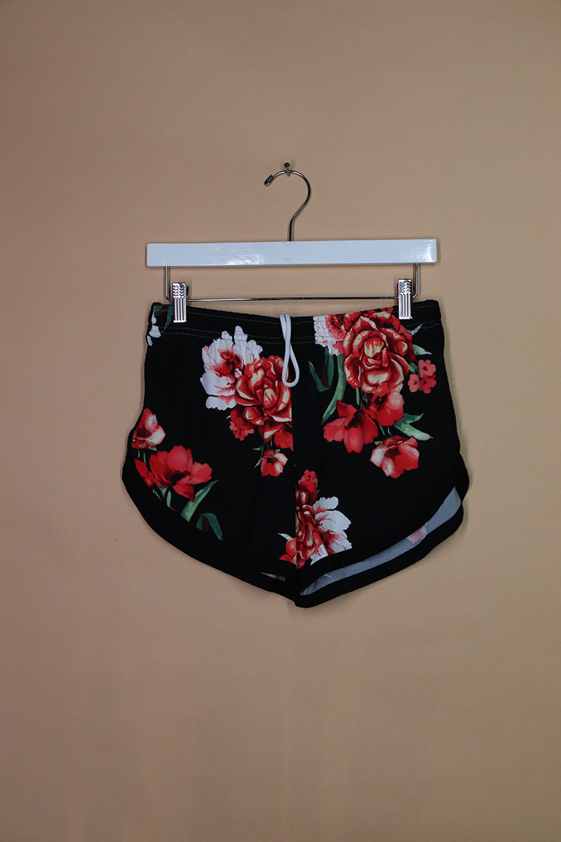 Sample#02205- Black Florals Running Shorts-S