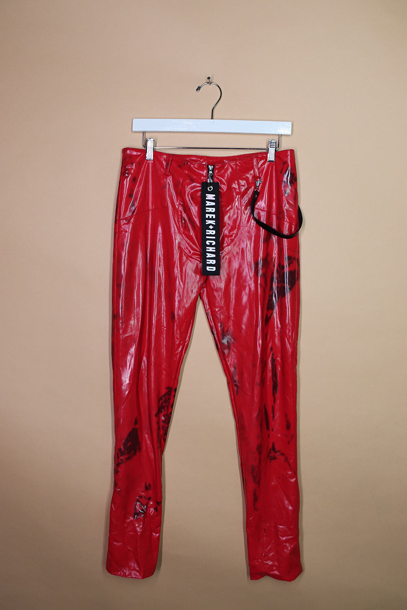 Sample#02235- Punk Rock Skinny Vegan Leather Red Pants-M