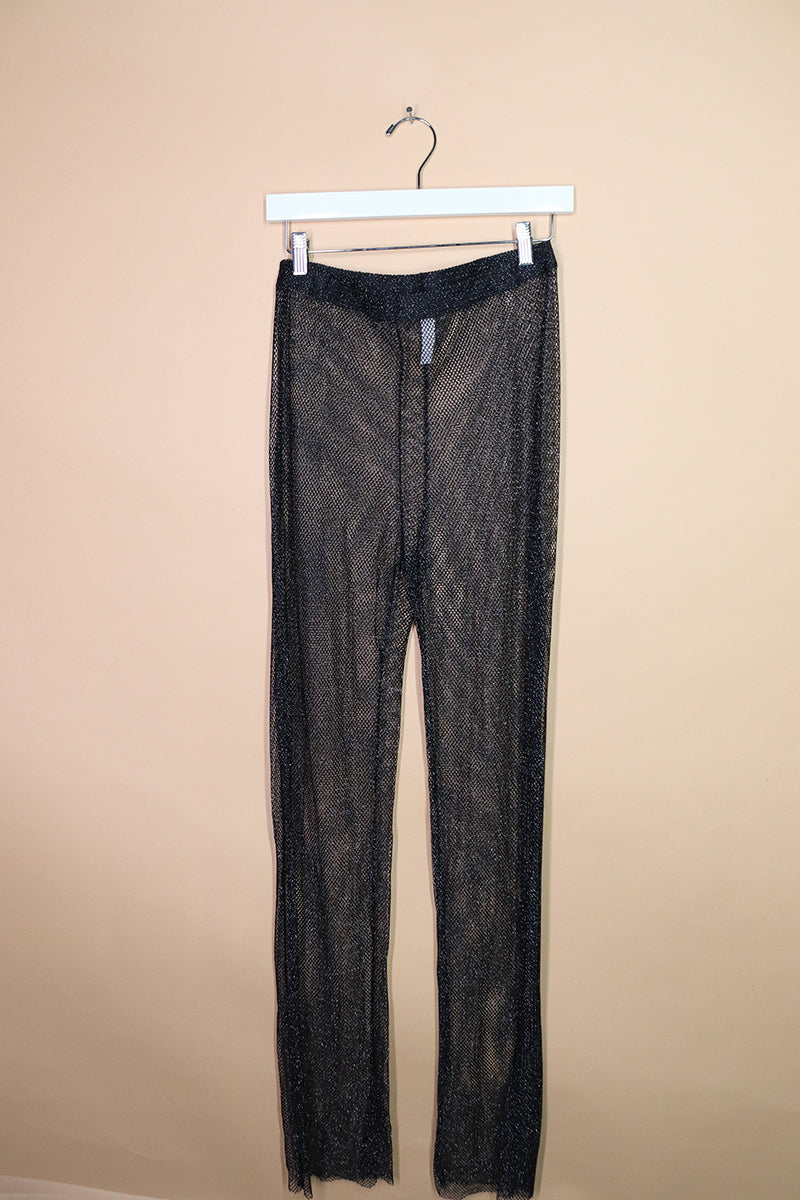 Sample#02247- Metallic Mesh Flare Pants-S