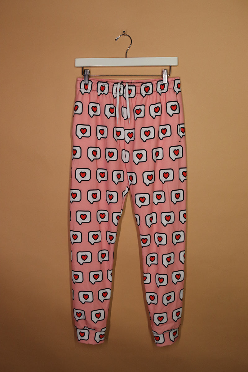 Sample#02257- Conversation Hearts Pink Sweatpants-M