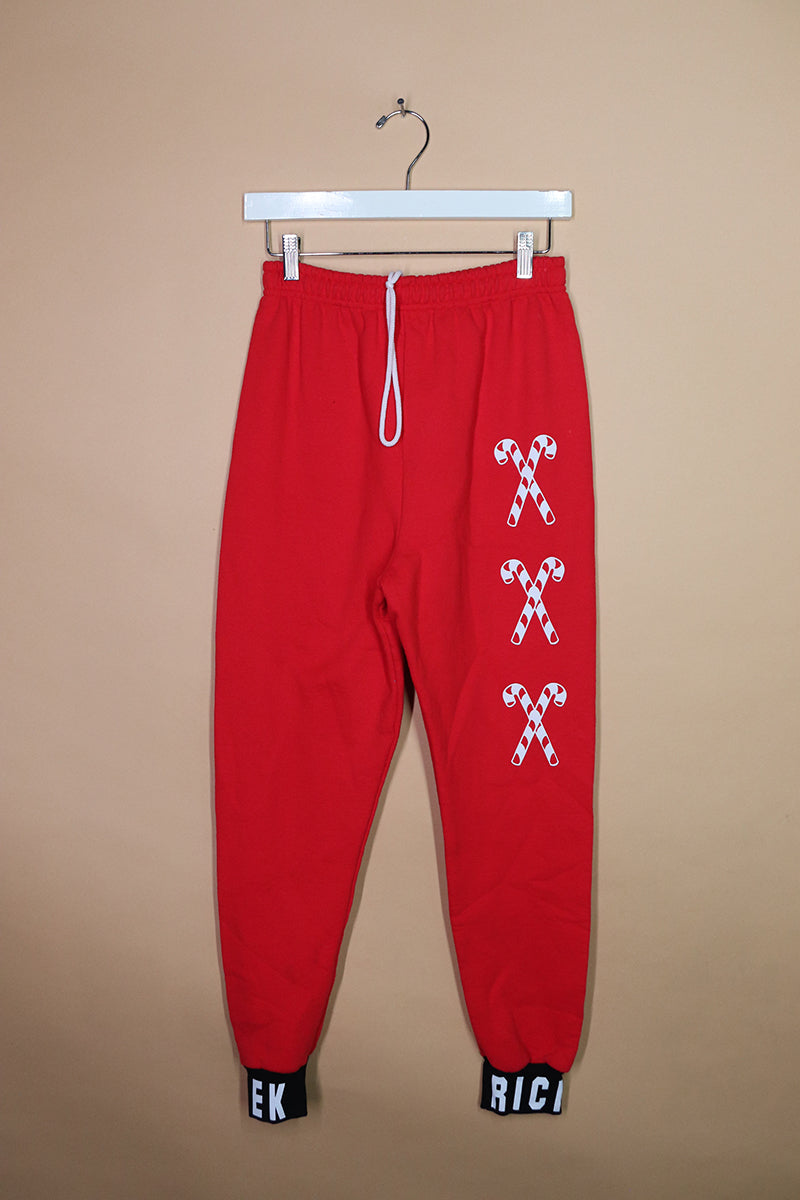 Sample#02261- Candy Cane Red Sweatpants-S