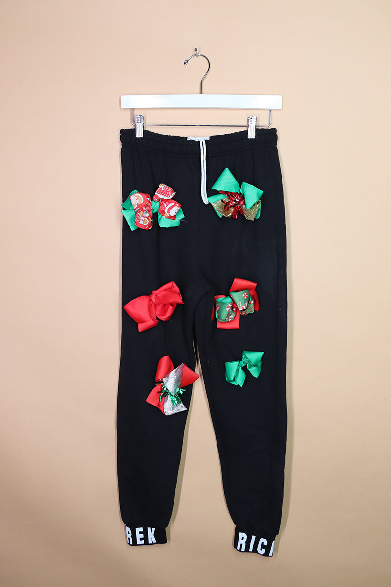 Sample#02263- Christmas Bows Black Sweatpants-S