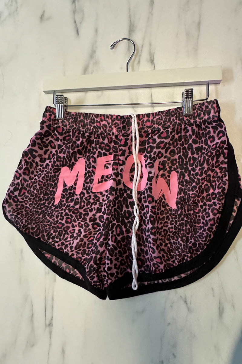 Sample#02275- Meow Pink Cheetah Running Shorts-S