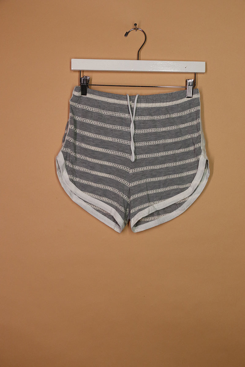 Sample#02282- Crochet Stripe Heather Gray Running Shorts-S