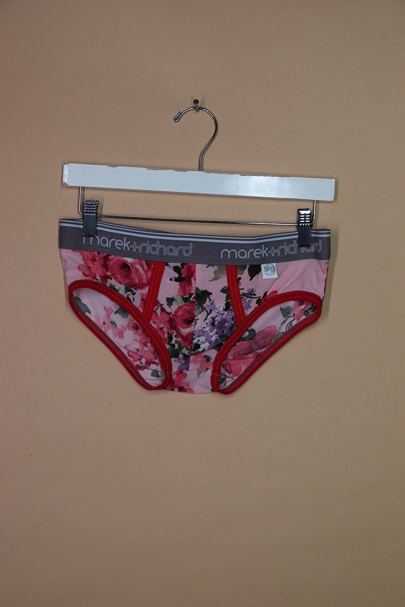 Sample#02353- Pink Floral Rose Brief-S