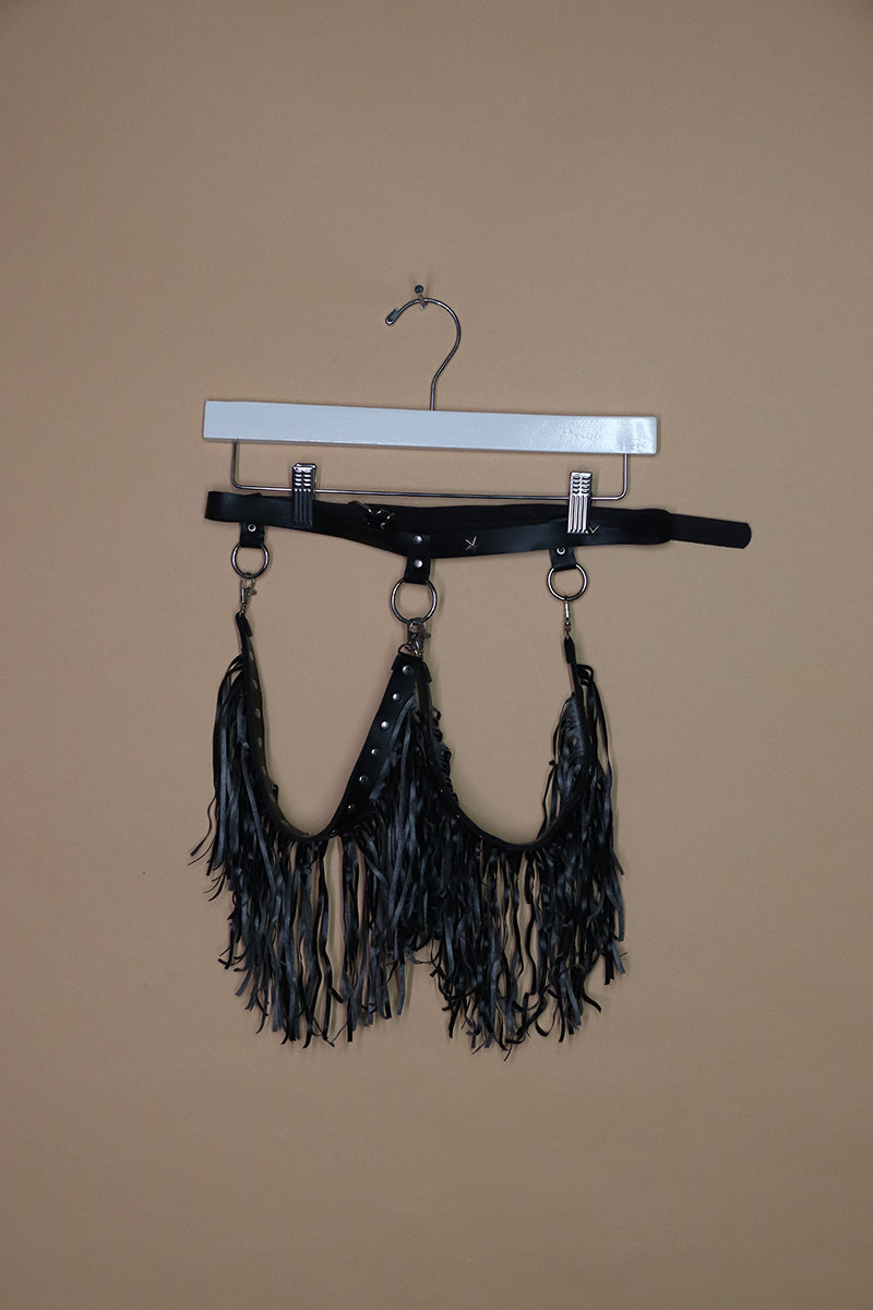 Sample#02523- Giddy Up Black Fringe Leg Harness