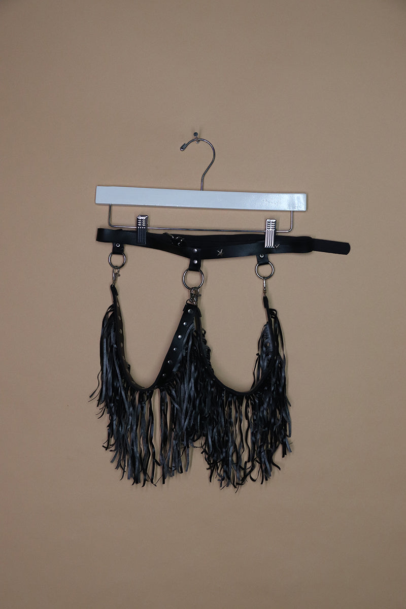 Sample#02525- Giddy Up Black Fringe Leg Harness