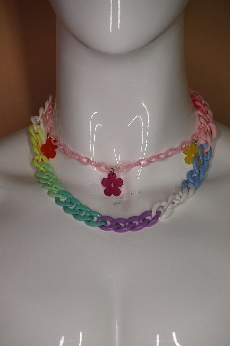 Sample#02591- Acrylic Flower Chain Mulicolor Necklace