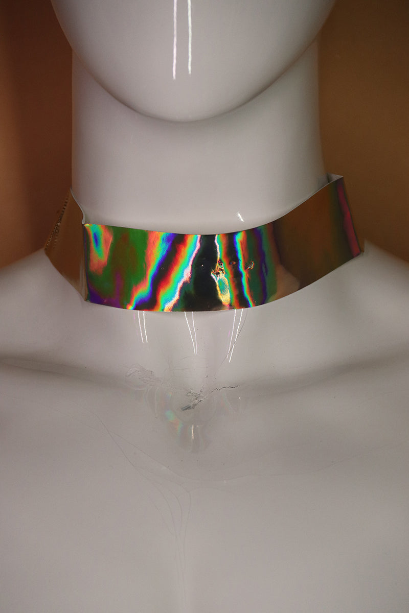 Sample#02663- Holographic Gold Choker Necklace