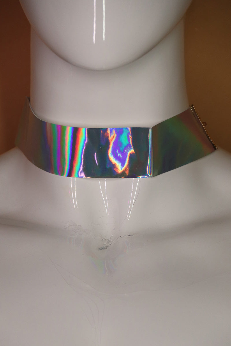 Sample#02664- Holographic Silver Choker Necklace