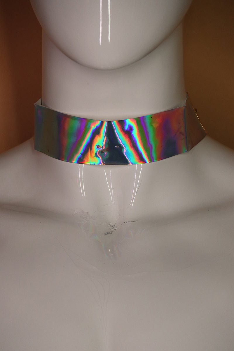 Sample#02666- Holographic Silver Choker Necklace