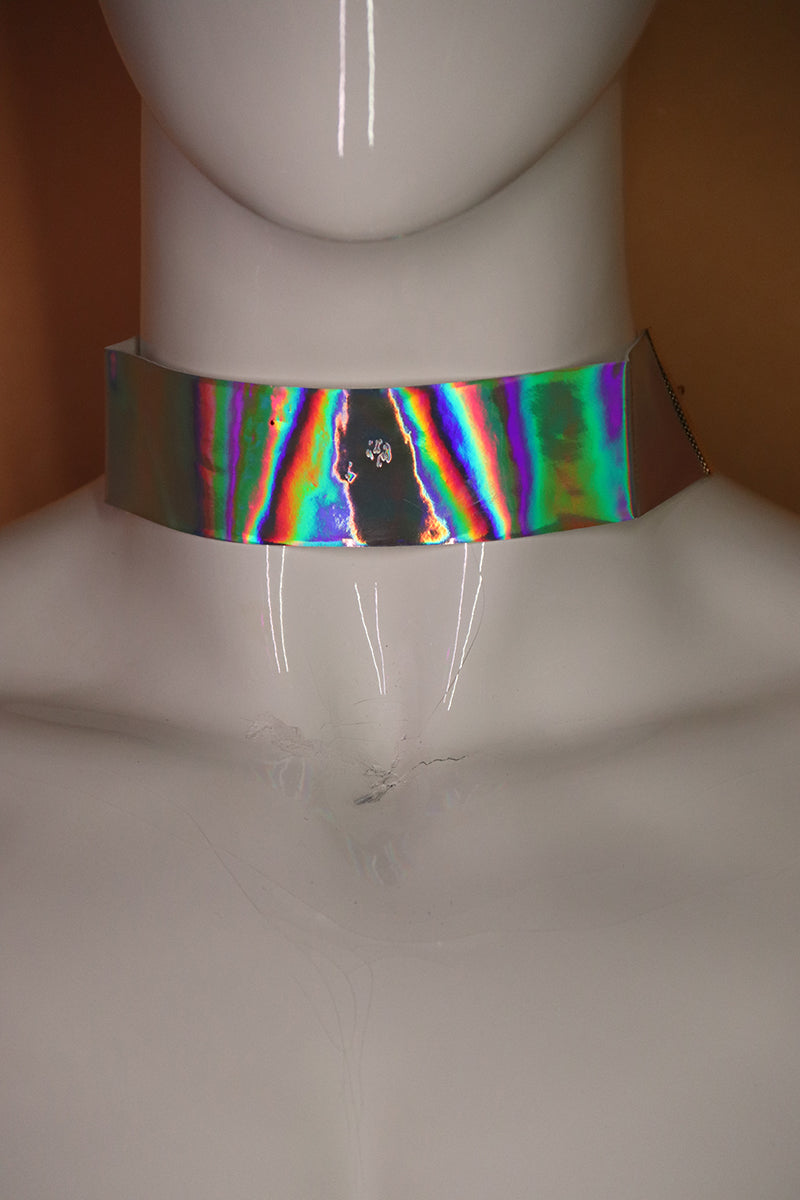 Sample#02668- Holographic Silver Choker Necklace