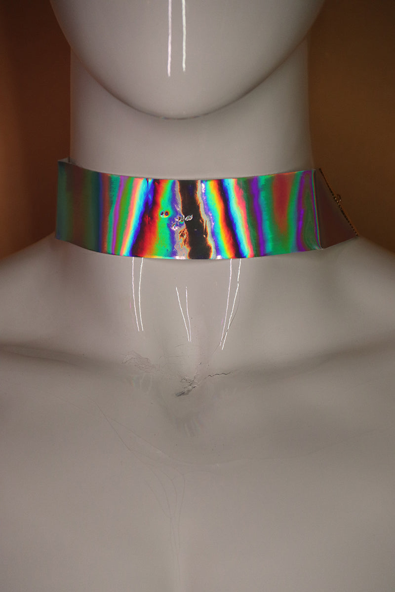 Sample#02670- Holographic Silver Choker Necklace