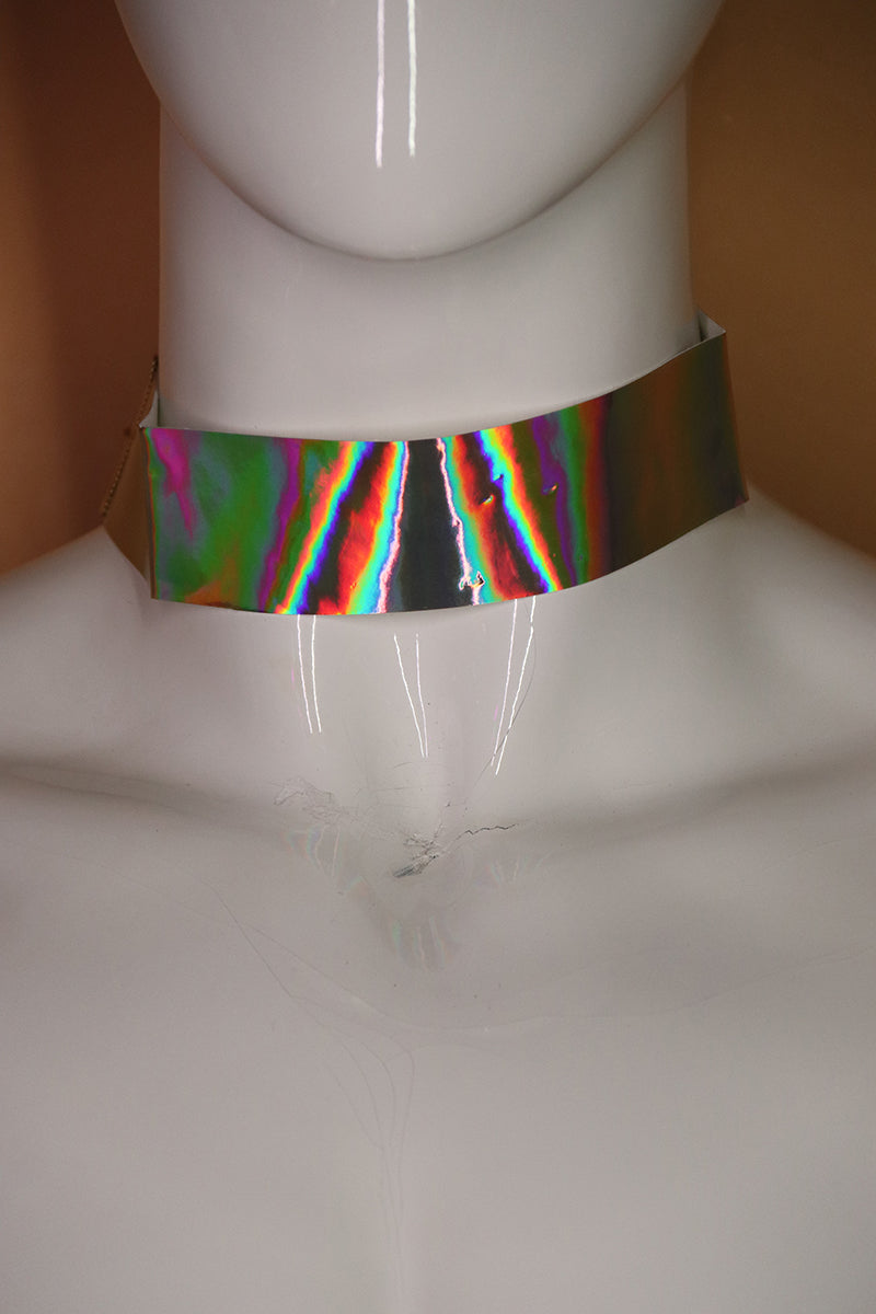 Sample#02671- Holographic Gold Choker Necklace