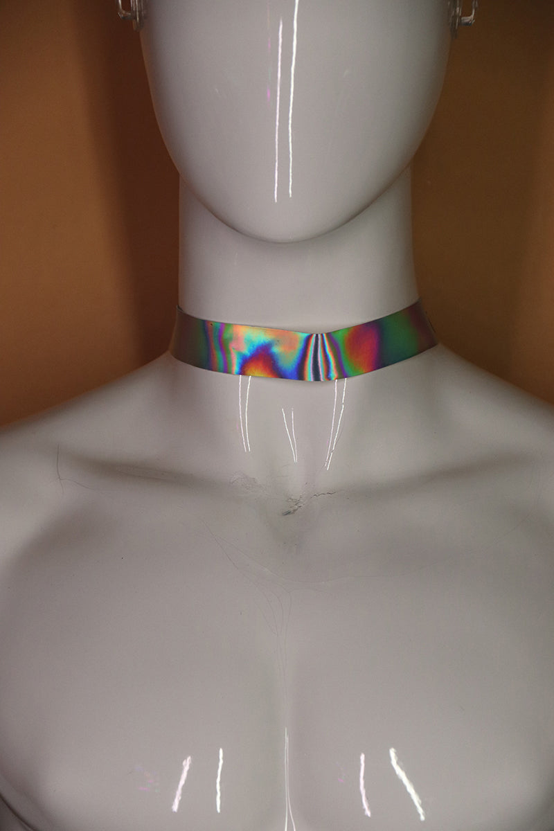 Sample#02675- Silver Holographic Think Choker Necklace