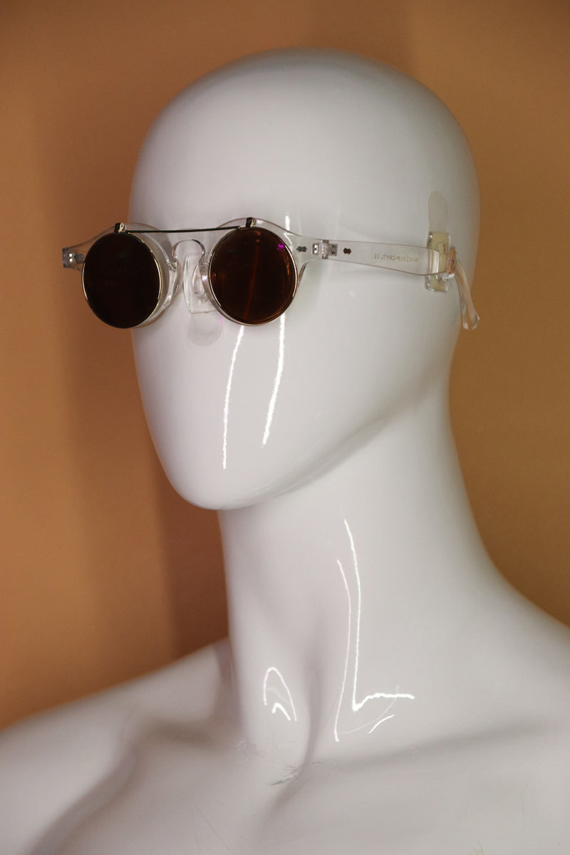 Sample#02754- Clear Boston Flip Up Sunglasses