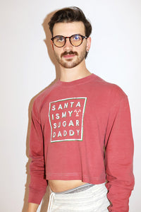 Santa Sugar Daddy Vintage Oversize Long Sleeve Crop Tee- Red