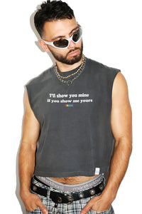 You Show Me Yours Vintage Oversize Crop Tank- Black