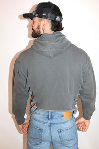 Shredded Vintage Long Sleeve Crop Hoodie- Grey