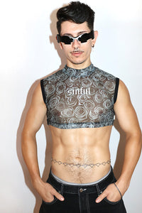 Sinful Mock Neck Extreme Fitted Crop Tank- Black