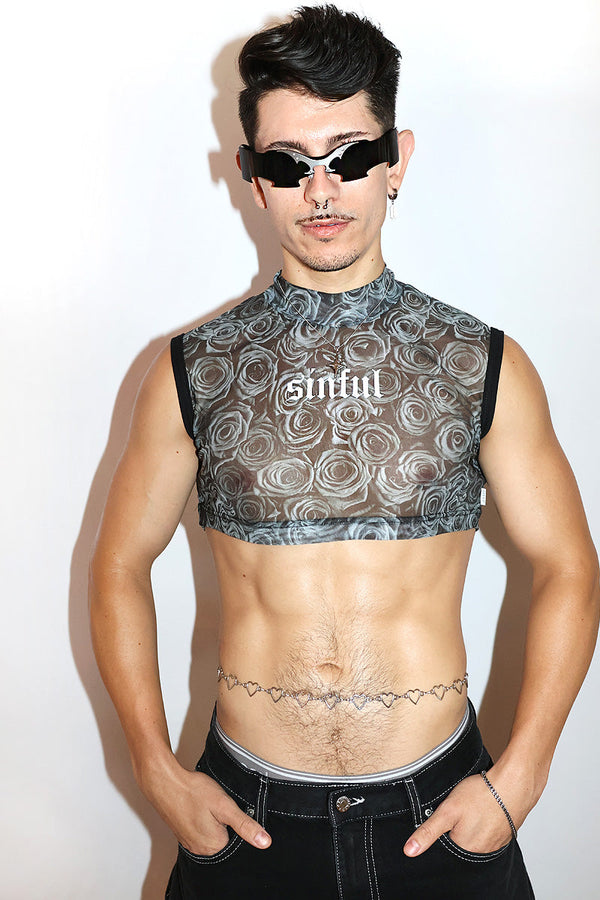 Sinful Mock Neck Extreme Fitted Crop Tank in Black
