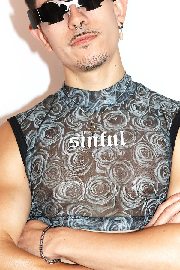 Sinful Mock Neck Extreme Fitted Crop Tank in Black, view 2
