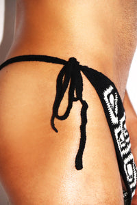 Skulls Crochet Handkerchief Thong  - Black