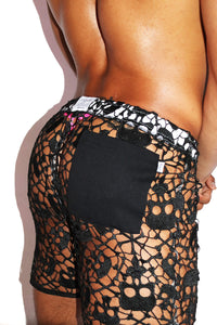 Skulls Mesh Athletic Shorts- Black