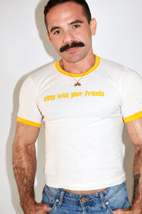 Sleep with your friends Ringer Baby Crop Tee-Yellow