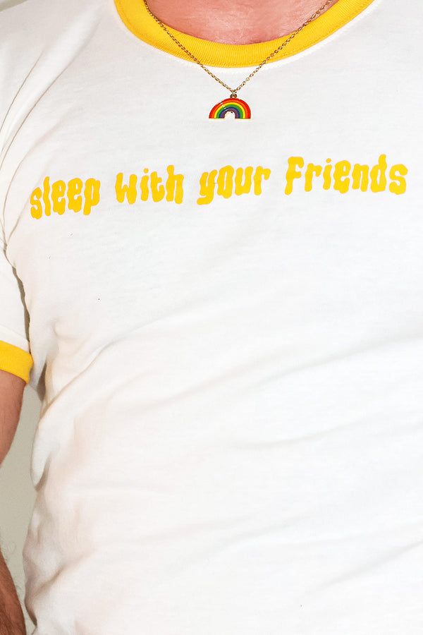 Sleep with your friends Ringer Baby Crop Tee-Yellow