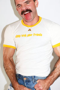 Sleep with your friends Ringer Baby Crop Tee-Yellow