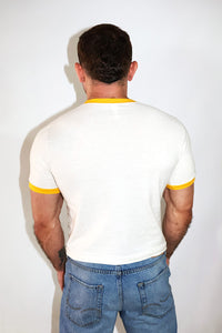 Sleep with your friends Ringer Baby Crop Tee-Yellow