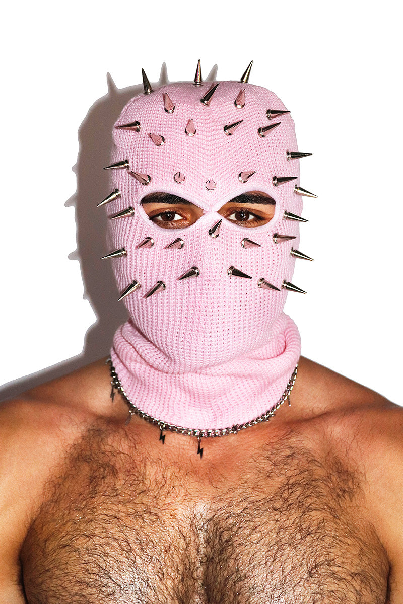 Serial Killer Spikes Punk Ski Mask Beanie- Pink