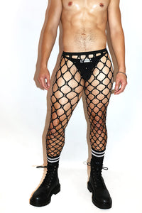 Rhinestone Wide Fishnet Leggings- Black