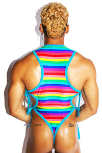 Rainbow Cutout Tied Up Bodysuit- Multi