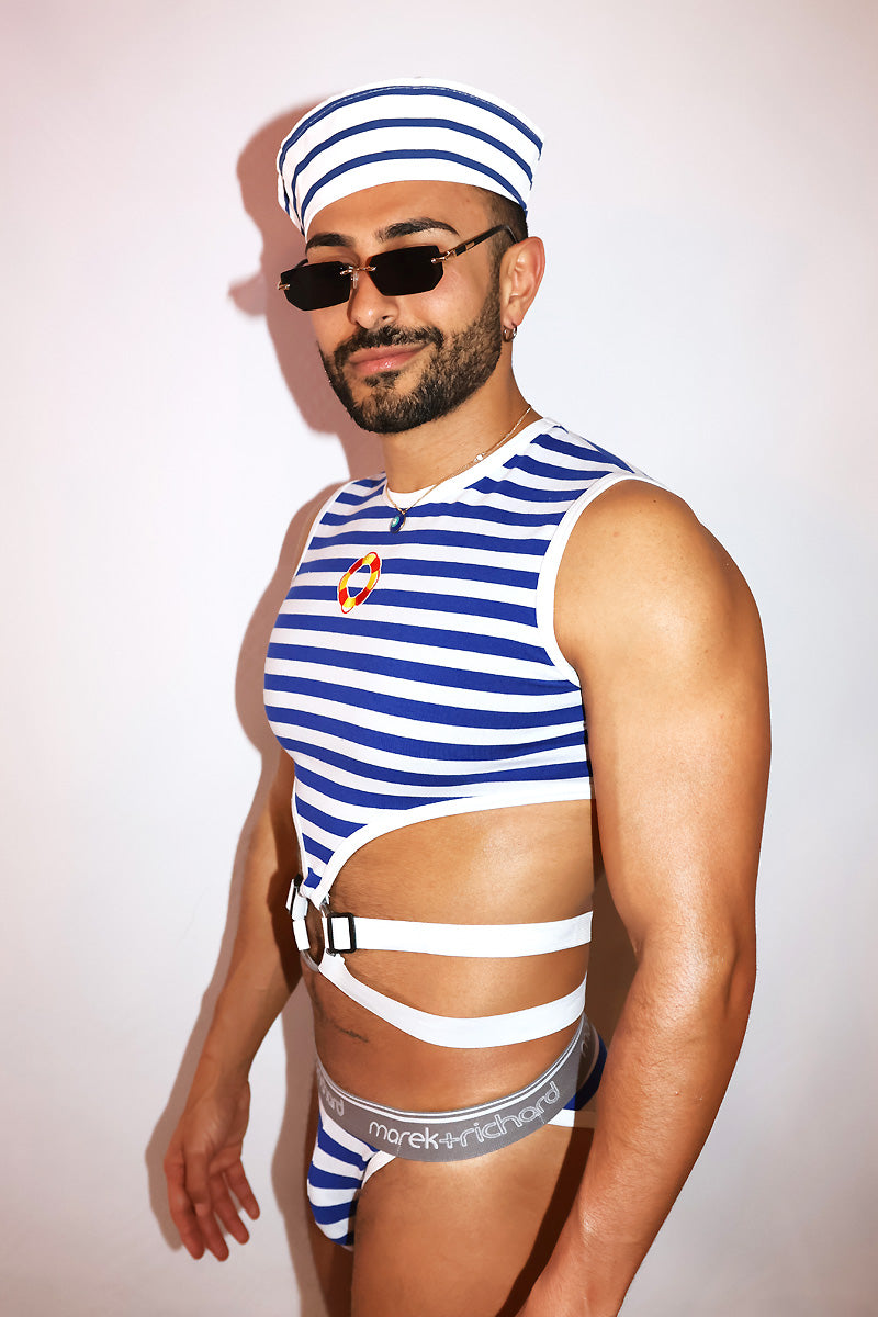 Sailor's Club Elastic Crop Tank - Navy