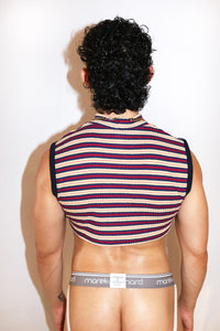 Gift Wrapped Stripe Mock Neck Extreme Fitted Crop Tank- Navy