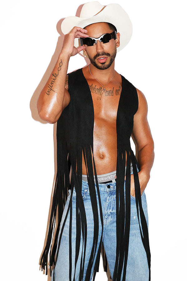Stud Fringe Vest-Black