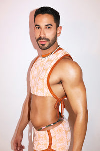 Sun Terrace Terry Tied Up Extreme Crop Low Armhole Tank - Peach
