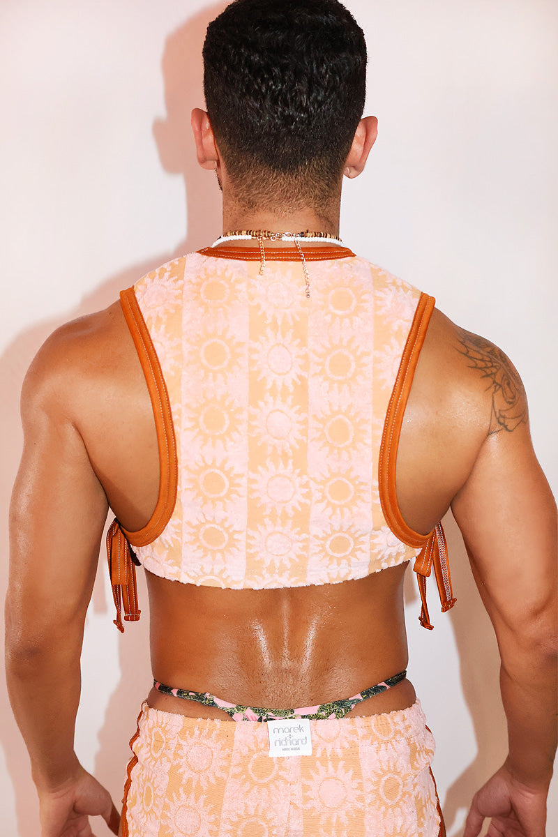 Sun Terrace Terry Tied Up Extreme Crop Low Armhole Tank - Peach
