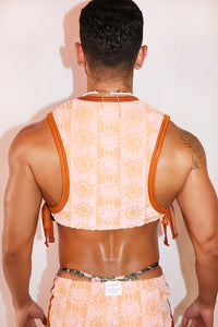 Sun Terrace Terry Tied Up Extreme Crop Low Armhole Tank - Peach