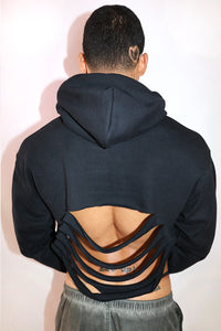Tainted Love Slashed Long Sleeve Crop Hoodie-Black