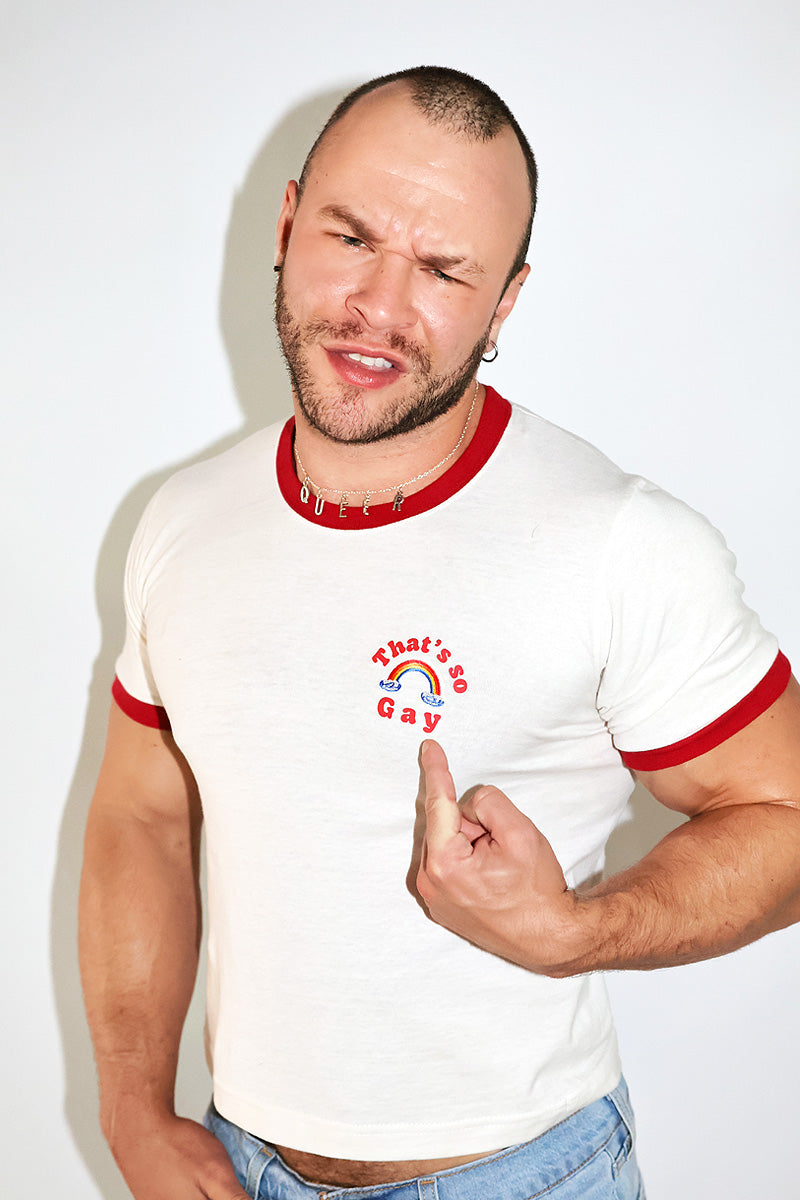 That's So Gay Ringer Baby Crop Tee-Red